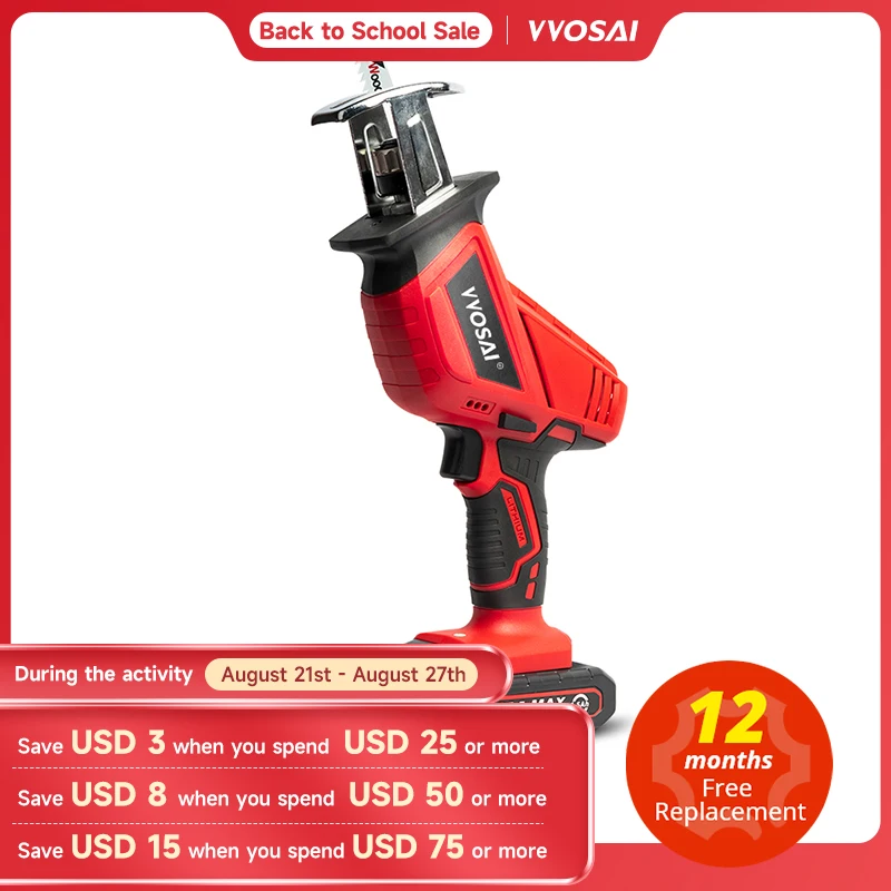 VVOSAI 20V Cordless Reciprocating Saw Adjustable Speed Electric Saw Saber Saw Portable for Wood Metal Cutting Chainsaw