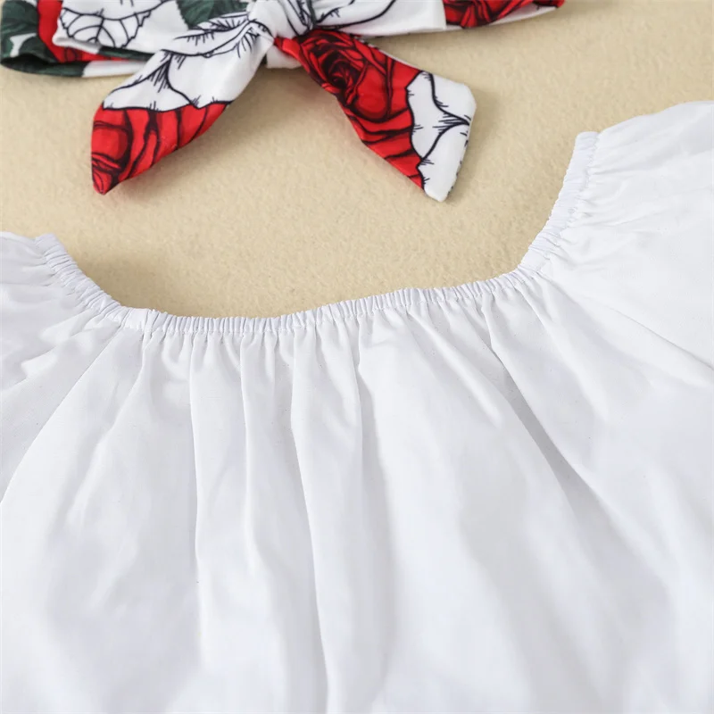 3 шт. детский хлопковый костюм с коротким рукавом юбка цветочным принтом и