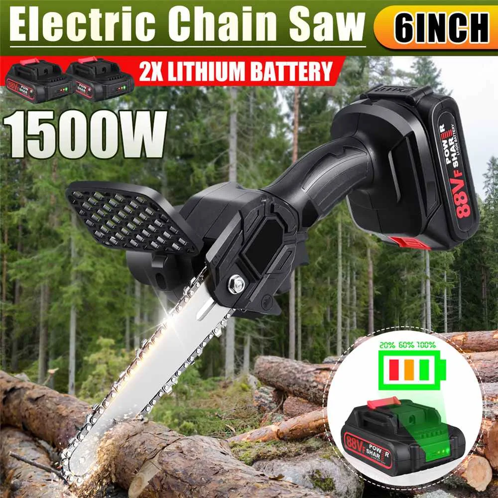 

88VF 6 Inch Electric Saw Mini Chainsaw with Li-ion Battery Power Indicator One-handed Wood Cutter Tool For Makita 18V Battery