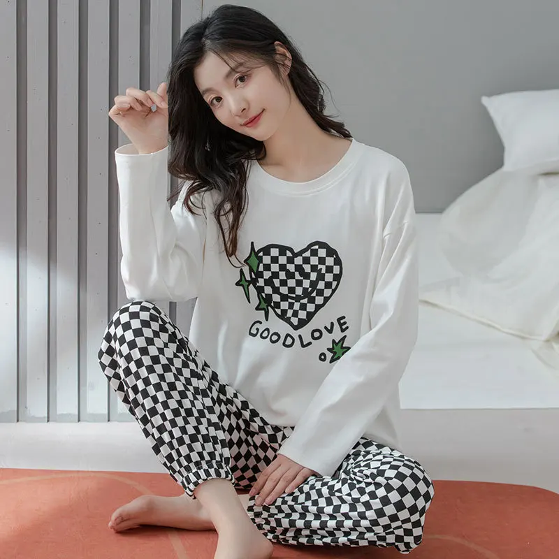 1 Ms pajamas in the spring and autumn with pure cotton long sleeve bigger sizes qiu dong cotton leisurewear suit