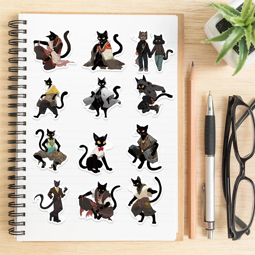 10/30/50 шт. Мультяшные черные Коты антропоморфные Молодежные наклейки для