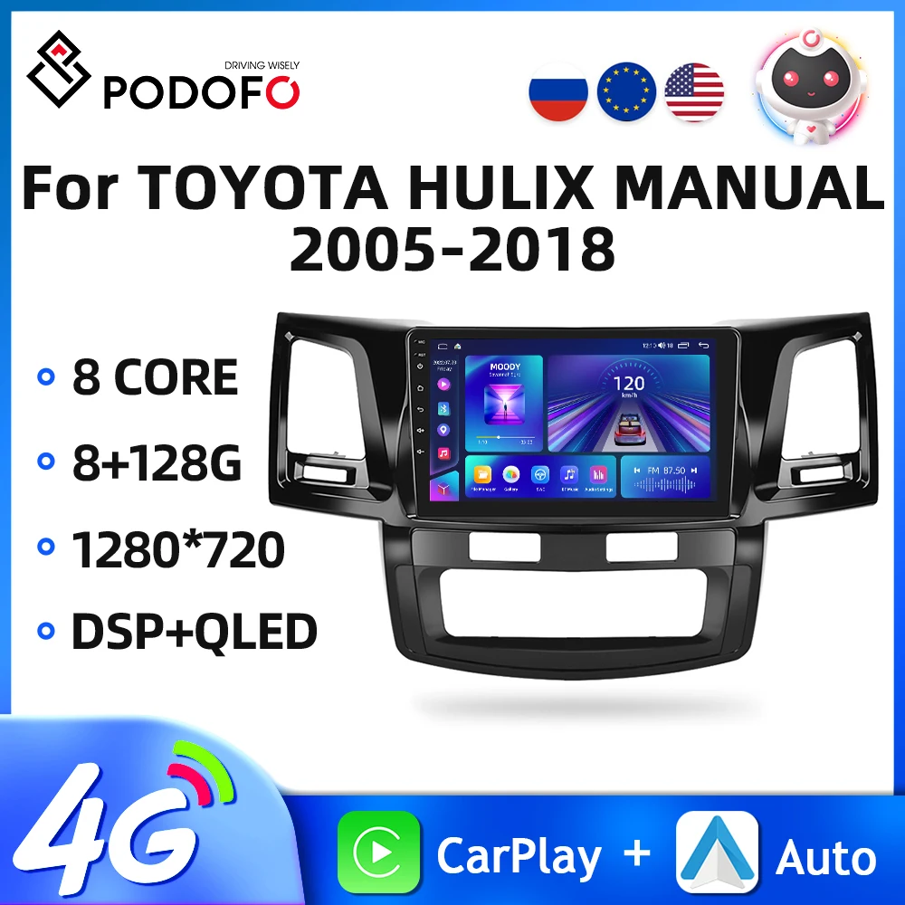 For Toyota Hulix Manual/auto 2005-2014 Multimedia Video Player Gps Navigation Android 4g Carplay Autoradio