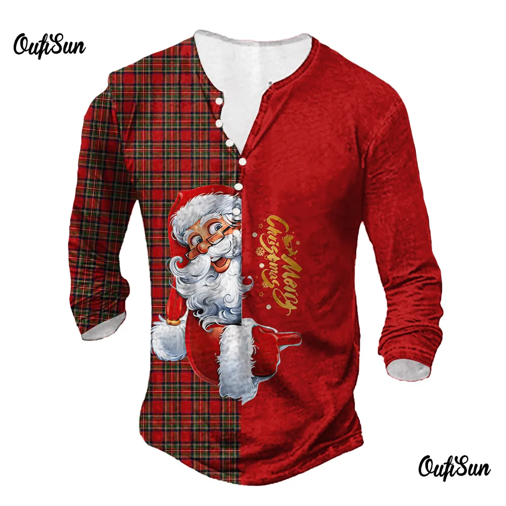 

Christmas T-shirt For Men Cotton Tee Funny Santa Claus Graphic T Shirts 3D Print Long Sleeve Tees Oversized Men's Clothing Tops