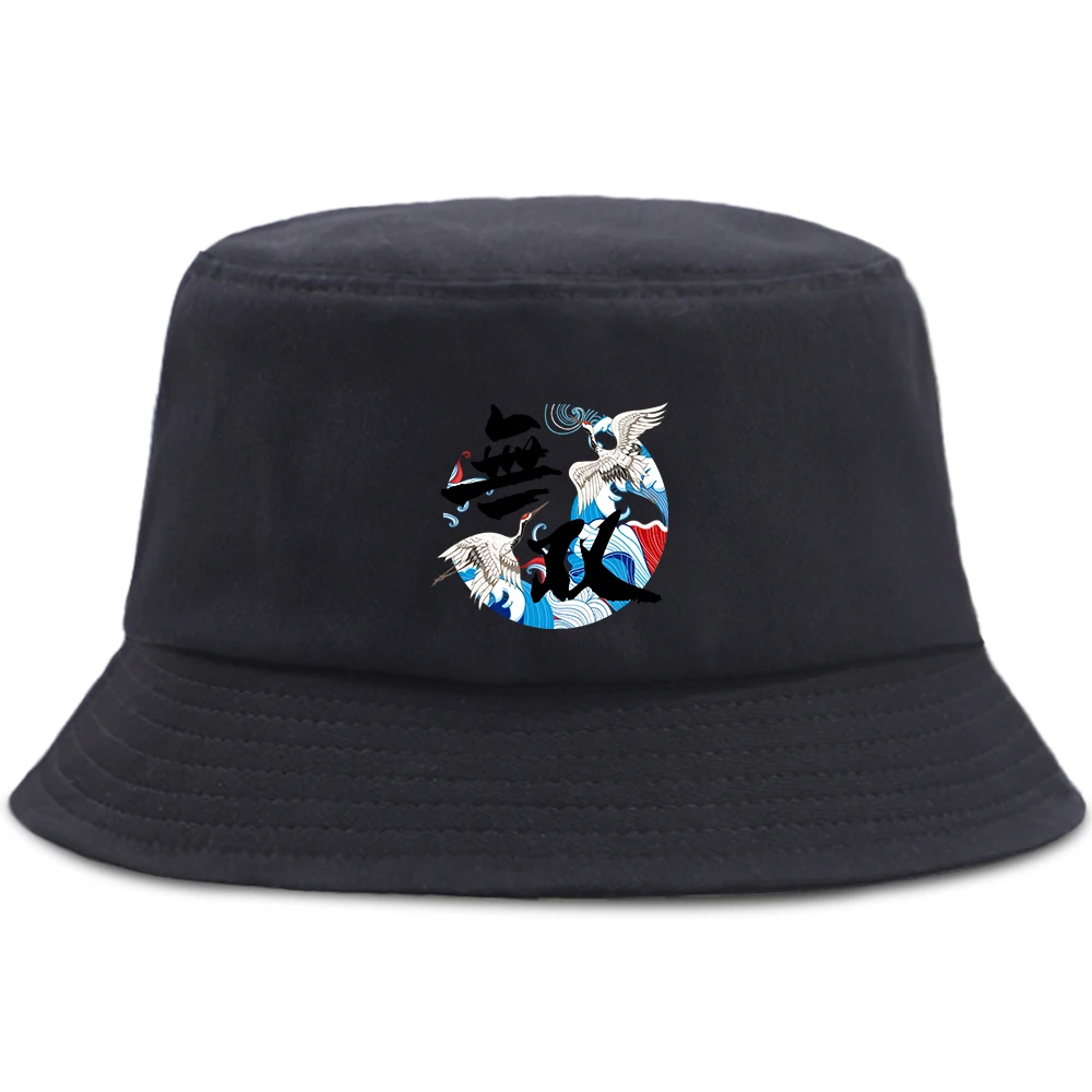 Панама с китайскими буквами и журавлем летняя для мужчин женщин |