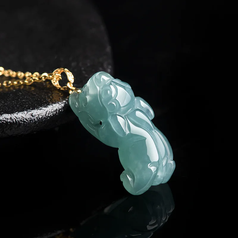 

Hot Selling Natural Handcarve Jade Blue Water Pixiu Necklace Pendant Fashion Jewelry Accessories Men Women Luck Gifts