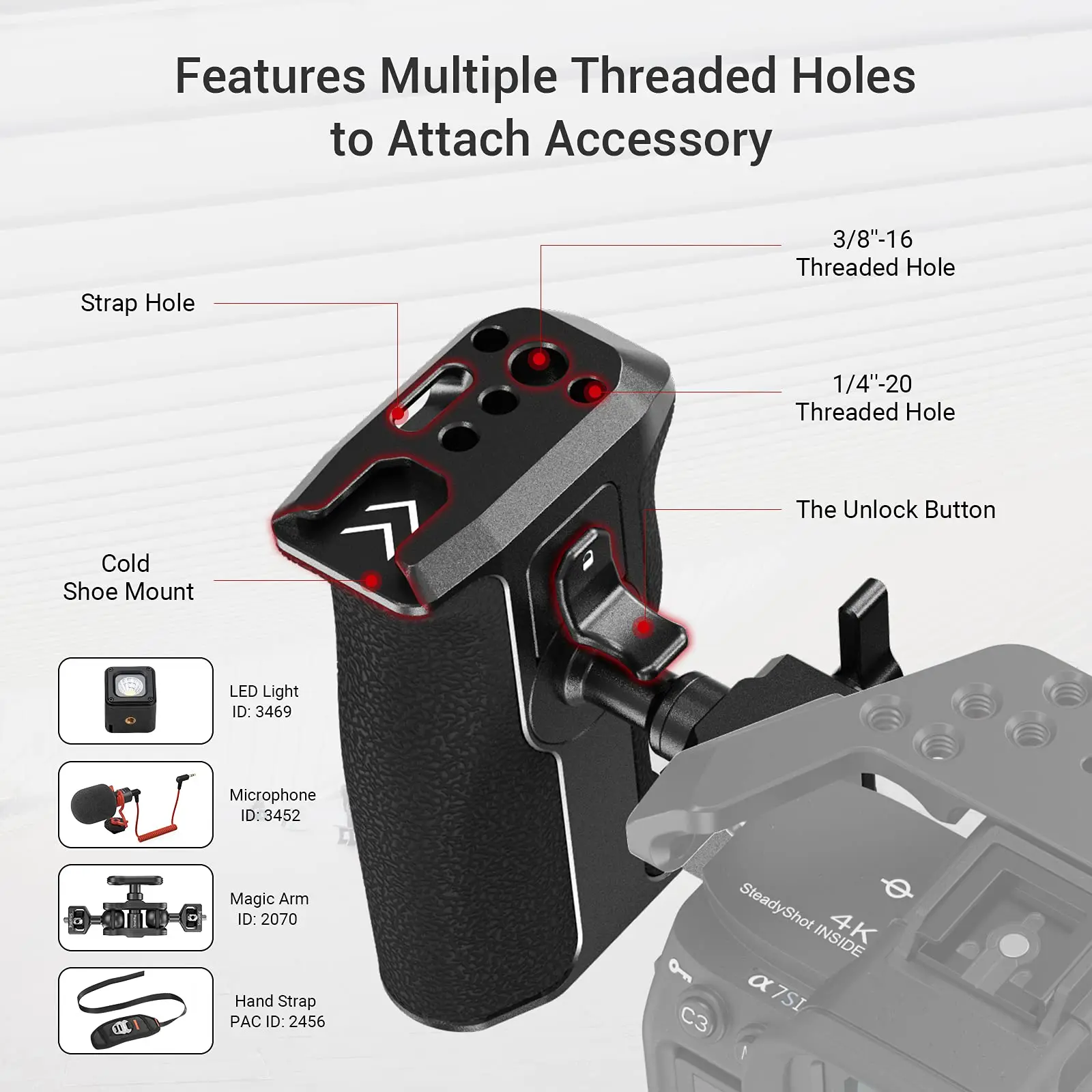 Ручка SmallRig для камеры Sony/Canon/Nikon вращающаяся на 360 градусов с направляющей NATO 3260 |