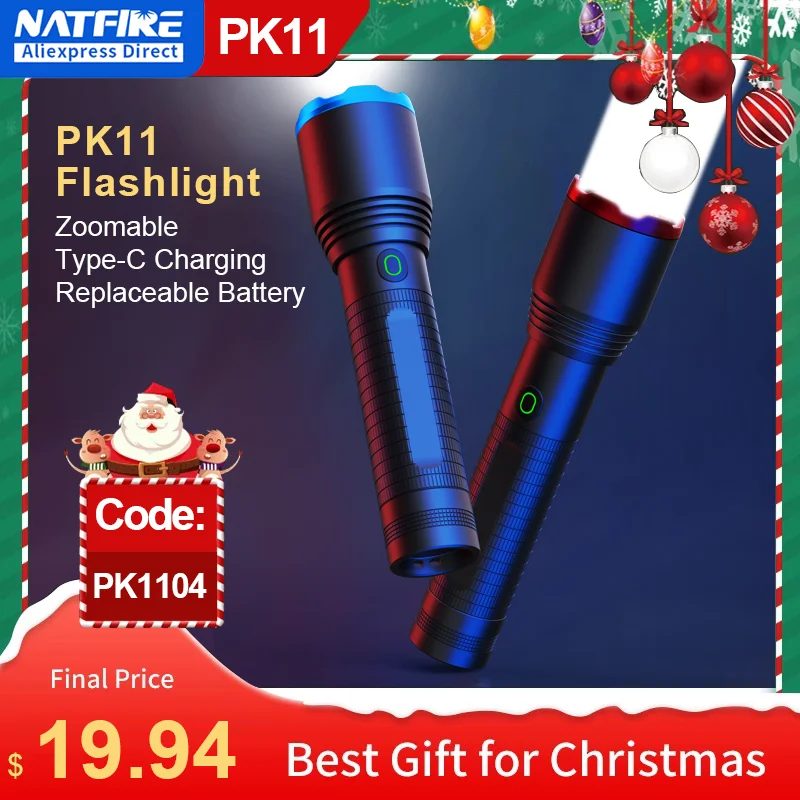Водонепроницаемый Мощный светодиодный фонарик NATFIRE PK11 с USB-зарядкой, 5 режимов