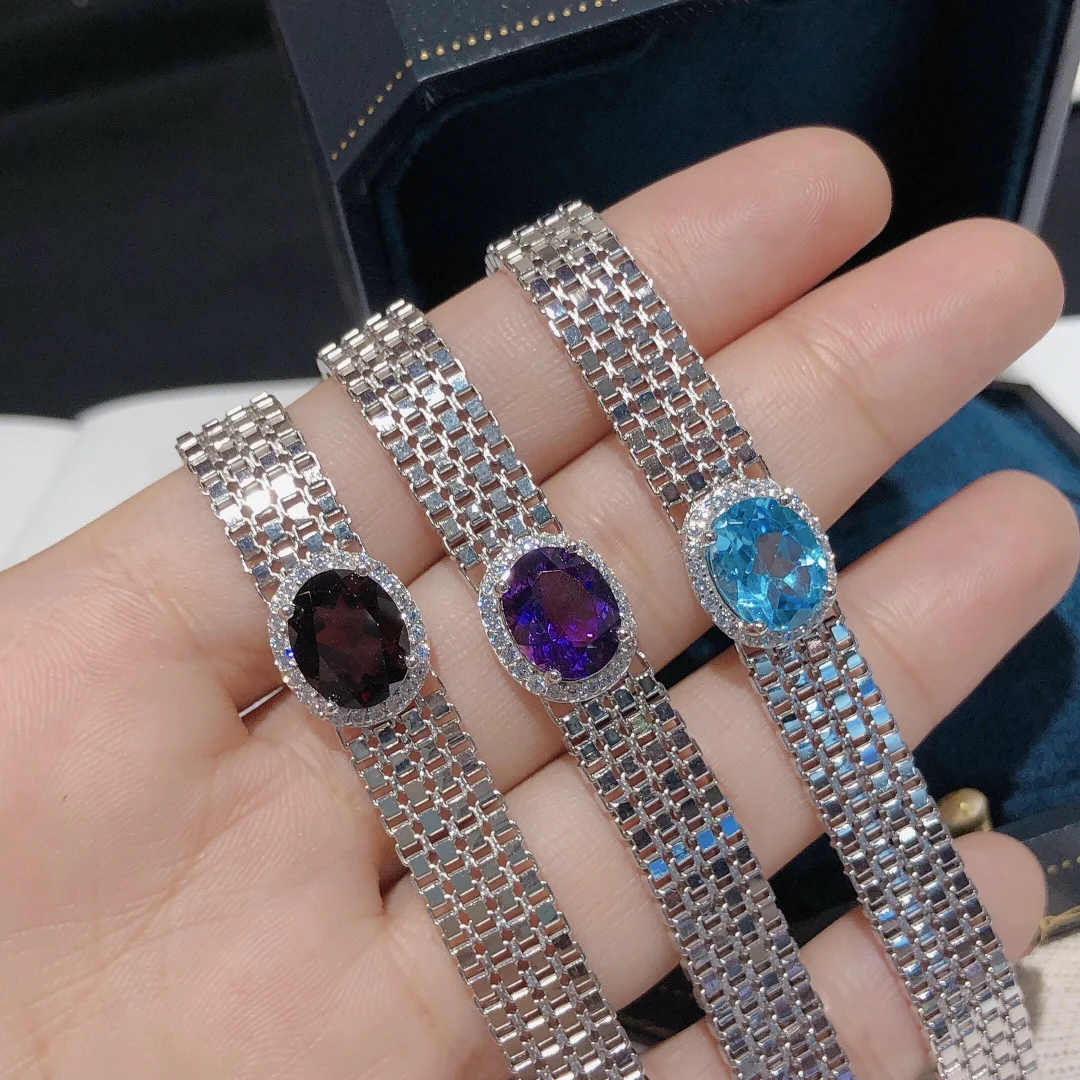 

Плетеный стиль, итальянский гранат, аметист, швейцарский синий браслет, антикварный дизайн ремешка для часов