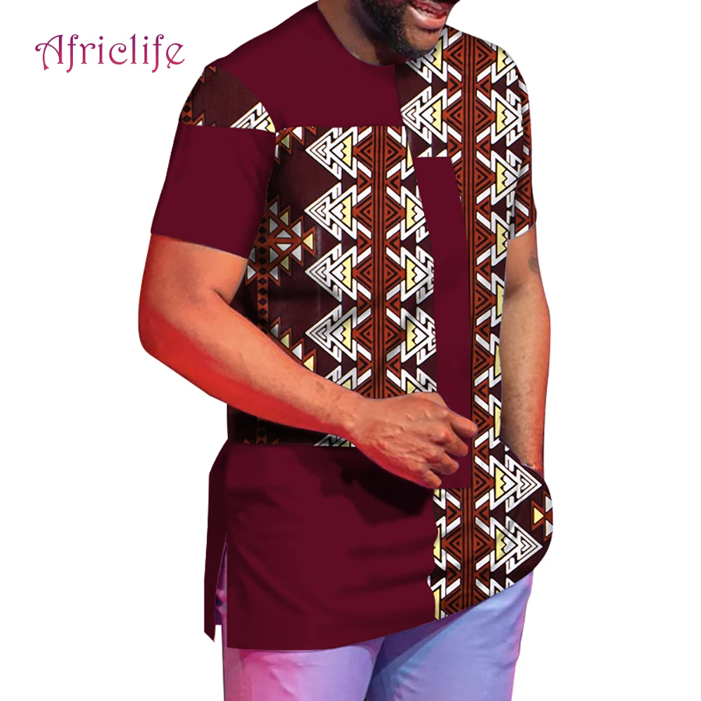 Ankara Style Men T Shirt Short Sleeve Male Top Summer Fashion Patchwork Bazin Riche Shirts Plus Size WYN1078 | Тематическая одежда