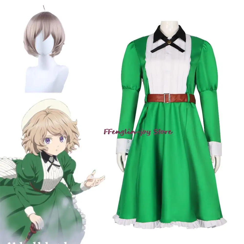 

Iwanaga Kotoko Cosplay Costume Women Invented Inference Dress Green In/Spectre Wig Carnival Party Suit Disguises Season 2 Dress
