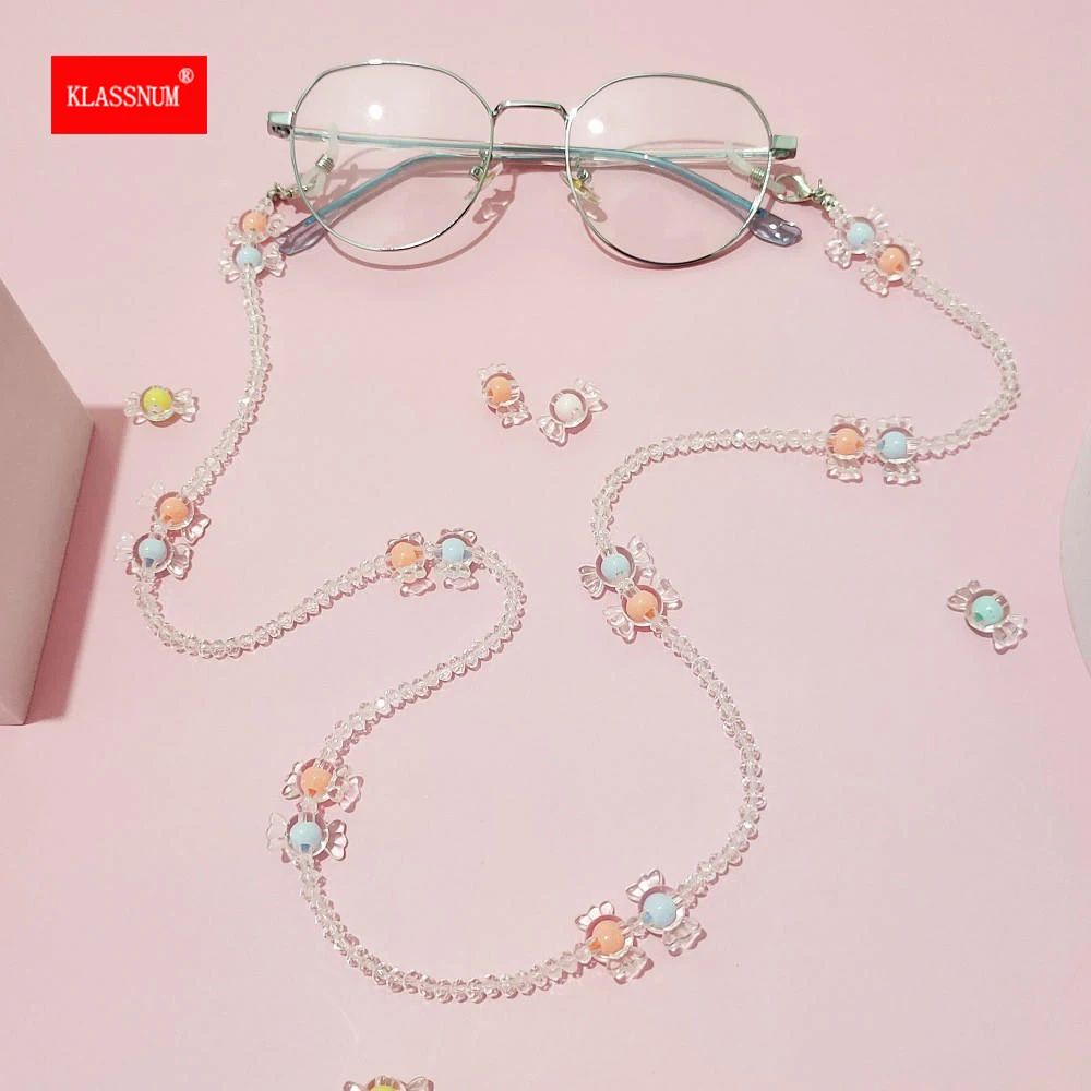 

Women Cute Glasses Chain Fashion Crystal Candy Transparent Beads Pearl Mask Chain Neck Straps Sunglasses Lanyard Girls Jewelry
