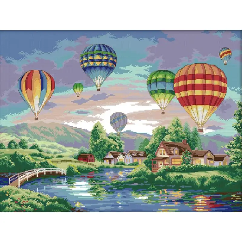 

Colorful hot air balloons Count Cross Stitch Set Aida 14CT 16CT 11CT White Cloth Printed Fabric Embroidery Home Decoration Gifts