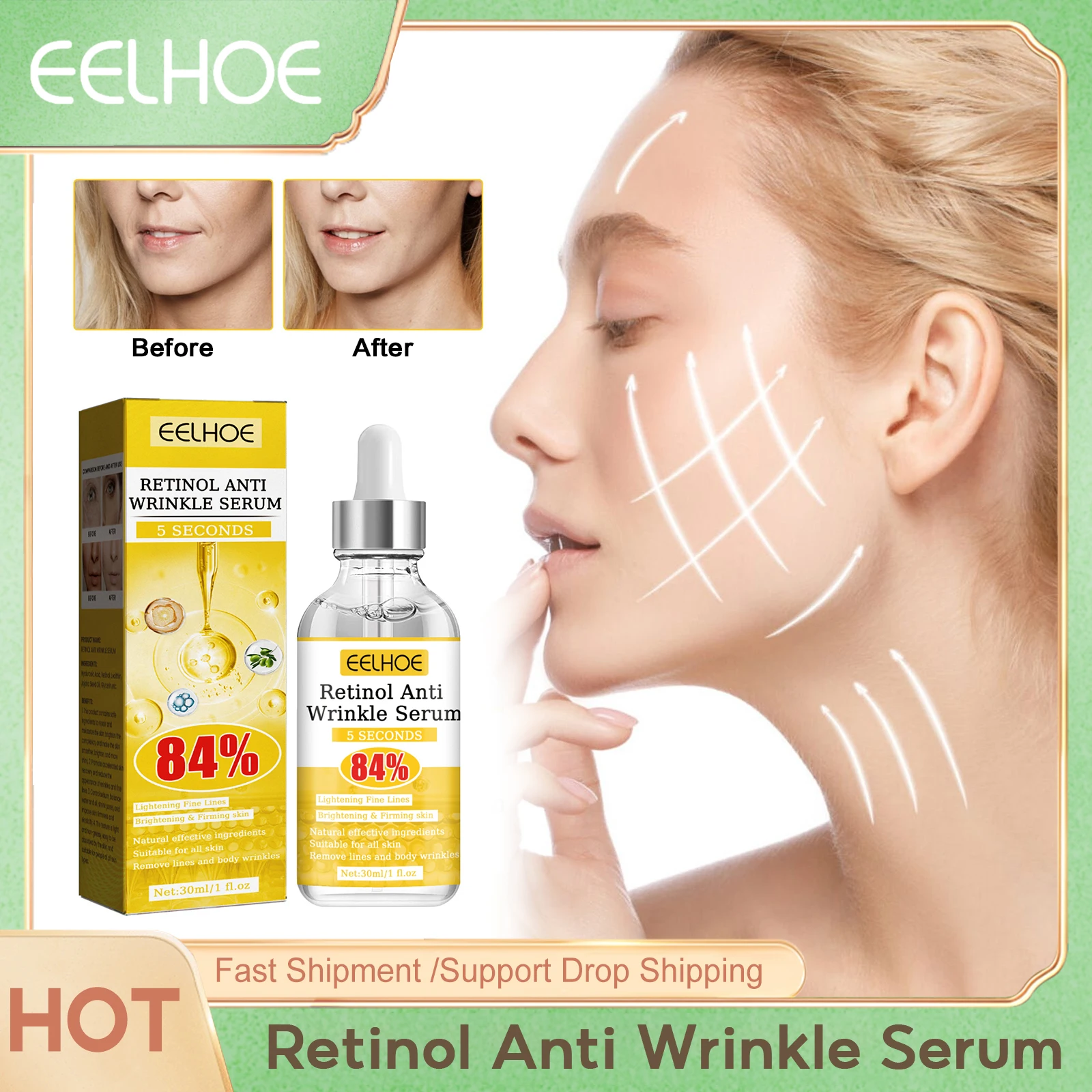 

EELHOE Retinol Anti Wrinkle Serum Anti Aging Lifting Firming Fade Fine Lines Pore Refining Brighten Moisturizing Facial Essence