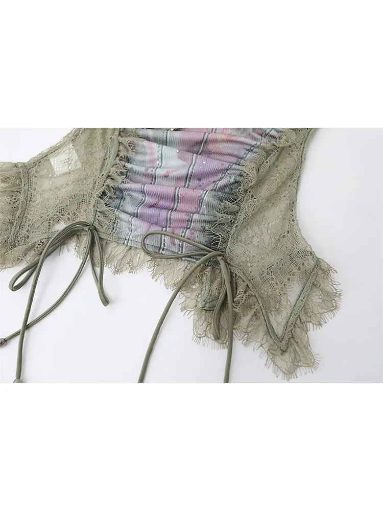 Модный милый топ Gyaru в стиле пэчворк с лямкой на шее женская сексуальная тонкая