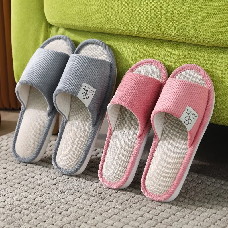 

Women Indoor Slippers Corduroy Floor Flat Shoes Comfort Anti-slip Home Flax Linen Slipper Unisex Woman Men House Cotton Slides