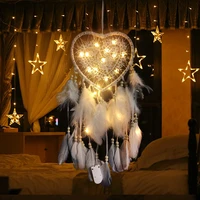 dream catcher with led thread heart pendant feather creative manual luminous wall hanging nordic girl home room decoration gift