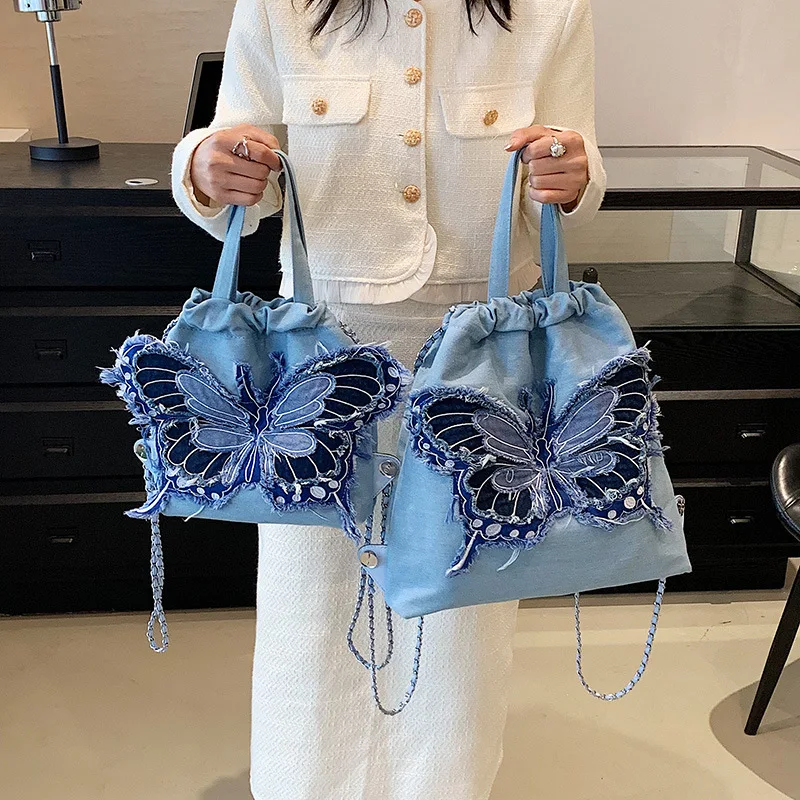 Internet Celebrity Commuter Women's Small Back 23 New Niche Personality Embroidered Backpack Trend Drawstring Bucket Bag