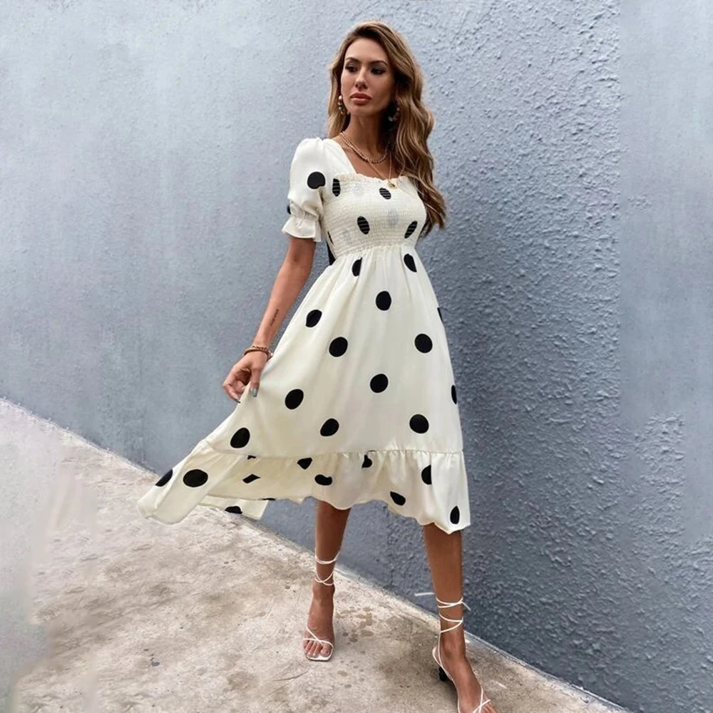 

Women's Elegant Polka Dot Maxi Dress Summer Fashion Bow Short Sleeve Long Dresses For Women 2022 Fashion Casual Slim Vestidos