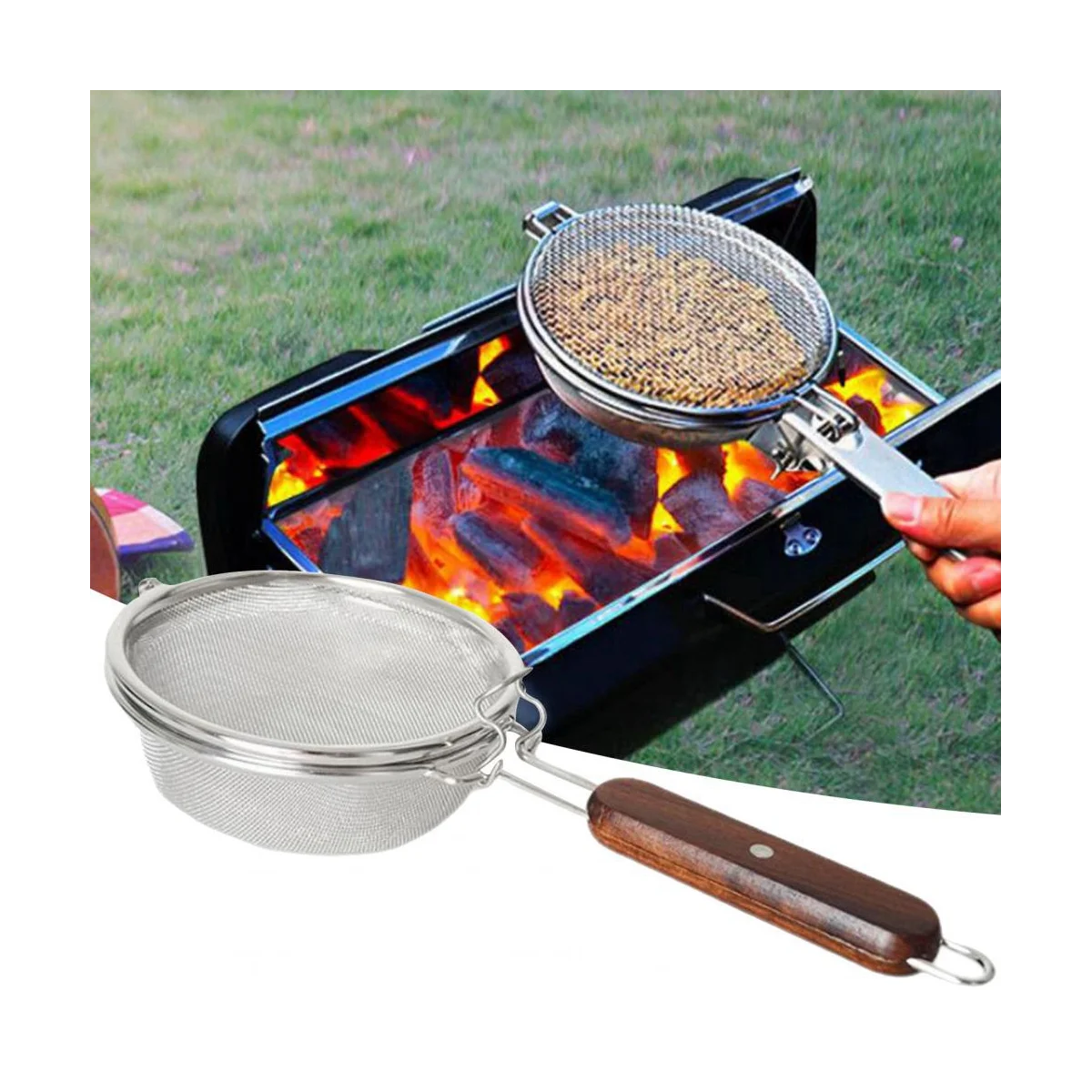 Фильтры для кофе сетка жарки из нержавеющей стали с деревянной ручкой дома