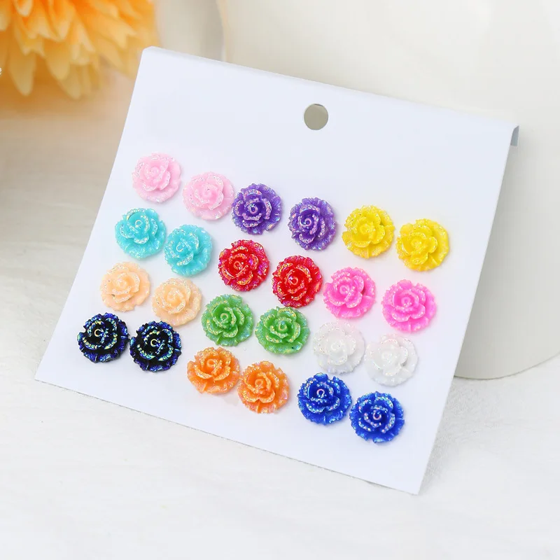 9/12Pairs Acrylic Colorful Tulip Rose Studs Earrings Set Fashion Circle Ear Cuff Perforated Jewelry Women Accessories