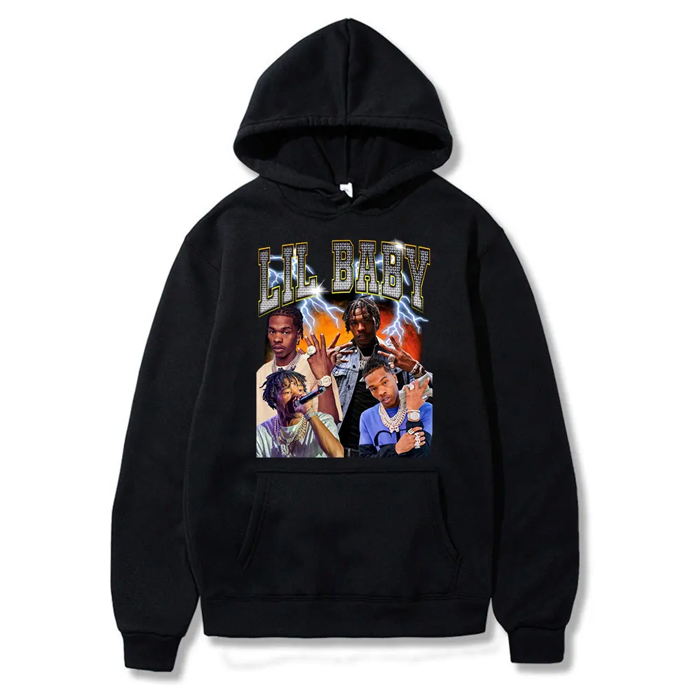 

90s Hip Hop Rapper Lil Baby Hoodie Men Vintage Graphic Sweatshirts Cotton Long Sleeve Pullovers Streetwear Harajuku Unisex