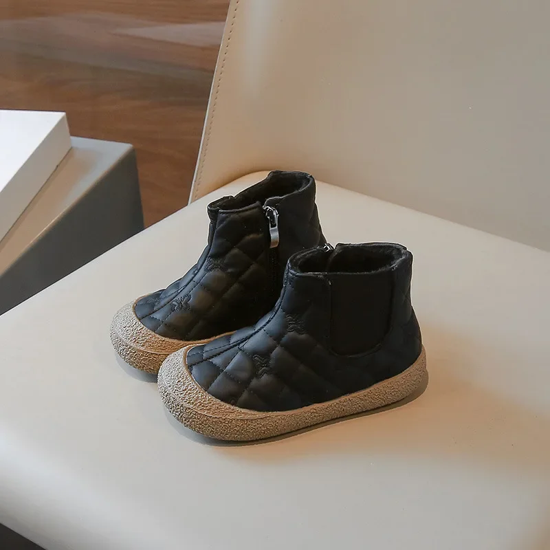Детские зимние ботинки модные короткие для мальчиков обувь маленьких девочек с