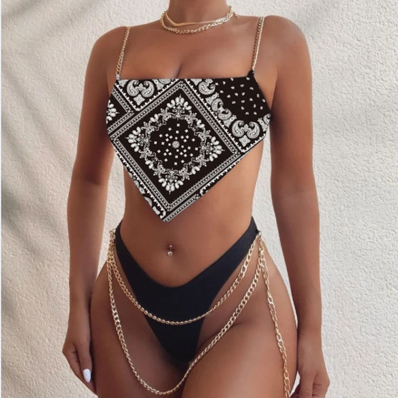 

Printed Bikini Slim Beachwear Sexy Thong Small Chest Bathing Suit Cover Gathered Wrap Swimming Bathing Suit Swimsuit Set
