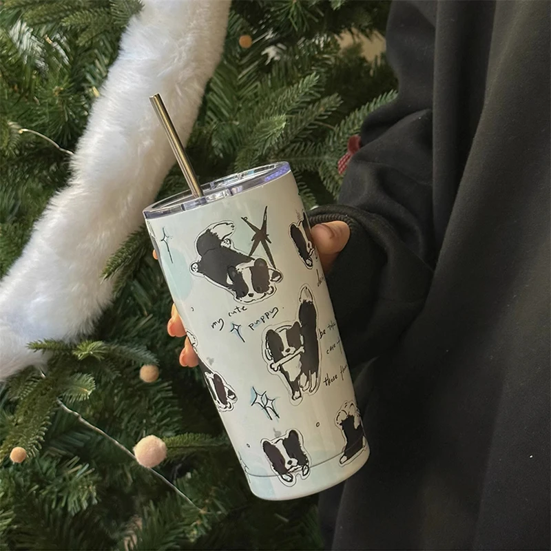 

Милая кошачья Термокружка для кофе, чая, пива, сока, 550 мл, милая стальная термос saini с соломинкой, автомобильная чашка, бутылка для воды в подарок