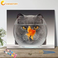 chenistory paint by number grey cat animal drawing on canvas handpainted art gift diy pictures by number goldfish kits home deco