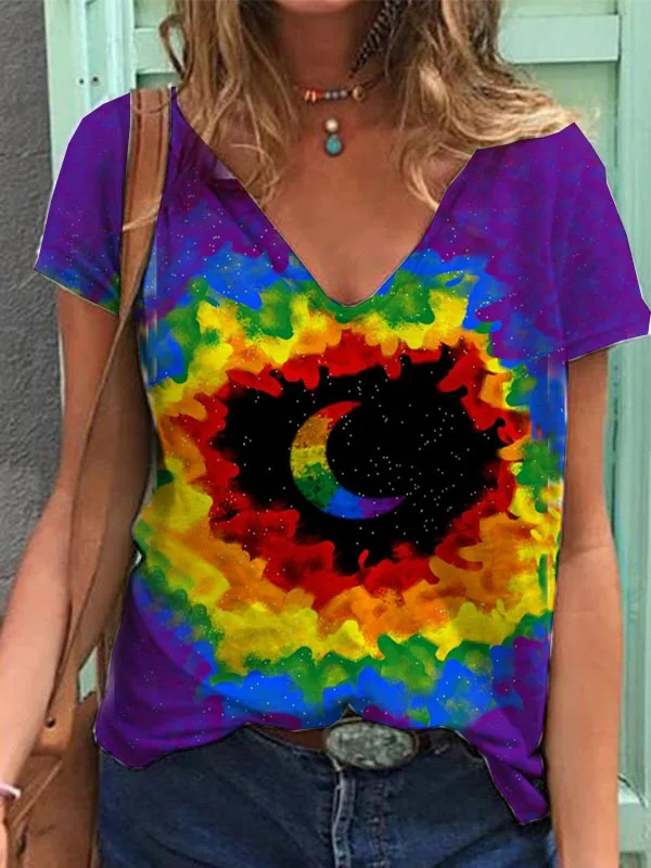 

Women's Rainbow T-Shirt Colorful Graphic T Shirt Multicolor 3D Print Vneck Shirt Interesting Ladies' Daily Commuter Women's Wear