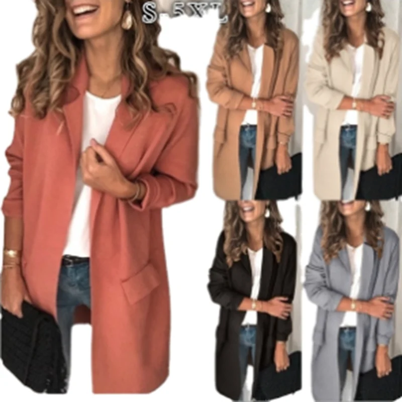 

2022 Spring Women's Blazer Pure Cotton solid color Long-sleeved fake pocket casual Large size Long suit jacket Temperament Loose