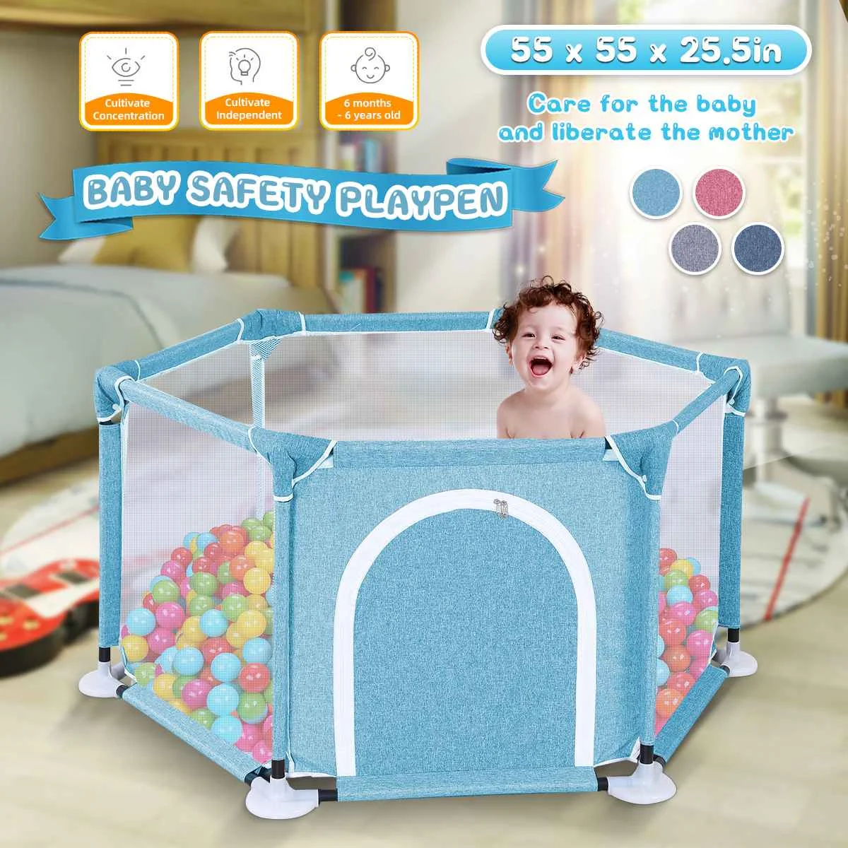 

Bioby Baby Playpen Safety Fence Firmly Stainless Steel Design Indoor Large Basketball Kids Football Playground For 0-6 Years