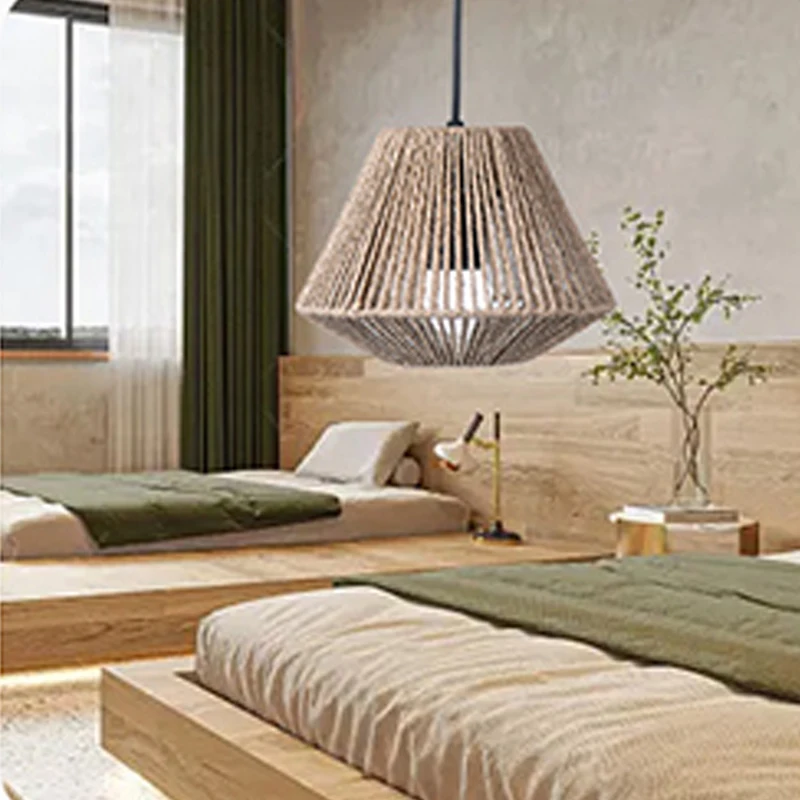 

Log Color Paper Rope Rattan Lamp Shade Light Fixture Pendant Handwoven Wicker Lampshade Chandelier Cover for Restaurant Boho S/L