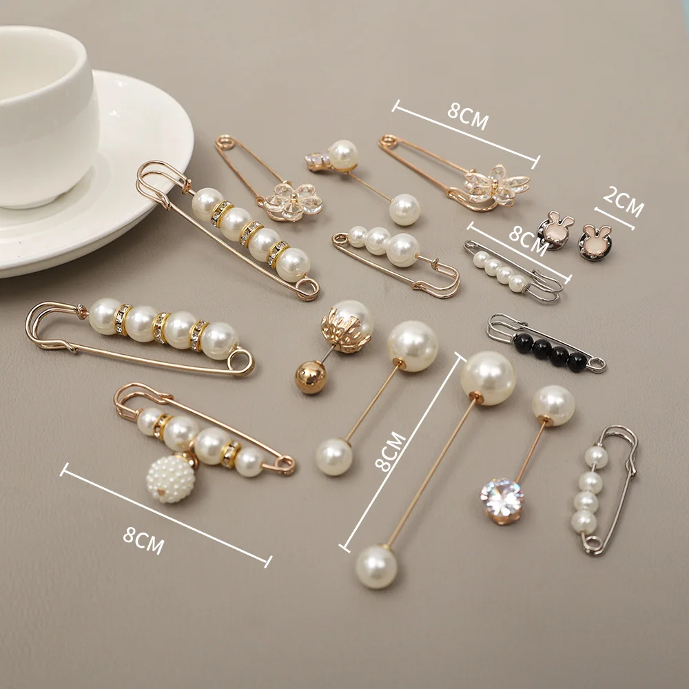 Pearl Brooches Set Waist Buckle Cardigan Jeans Anti-fade Brooch Pins Women Sweater Coat Anti Fall Pearls Clothes Pin Decoration images - 6