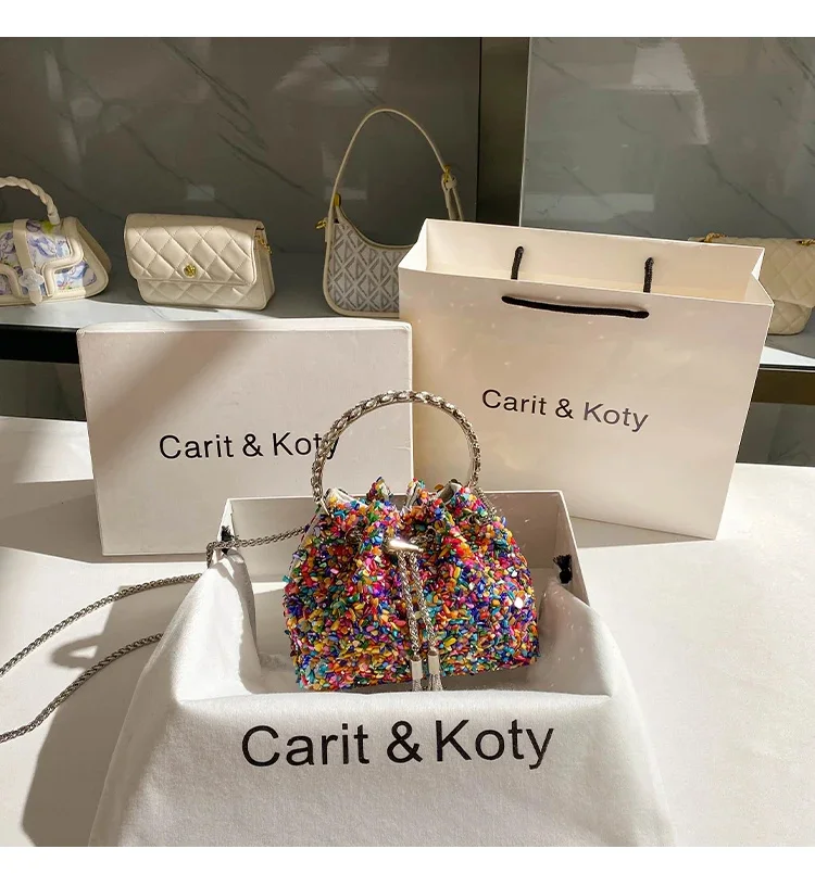 

Роскошный дизайнерский вечерний клатч с красочными камнями, сумочка-ведро для свадебной вечеринки, женская сумочка с металлическими ручками, сумка-мессенджер на плечо