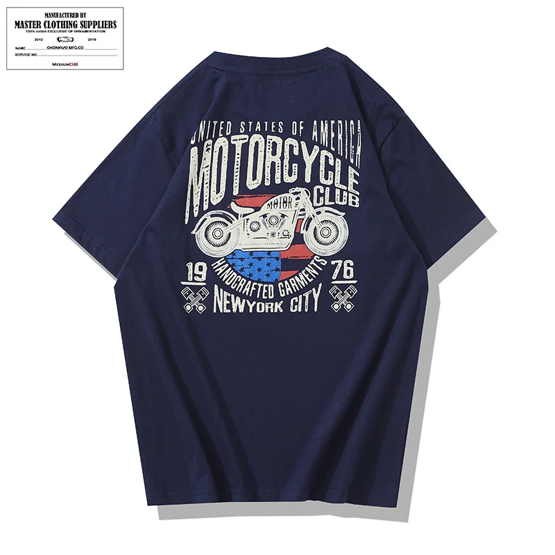 

Summer New Motorcycle Letter Printed T-shirt 200g Outdoor Sport Camping Trekking Combat Youth Men's Round Neck Short Sleeve Tops