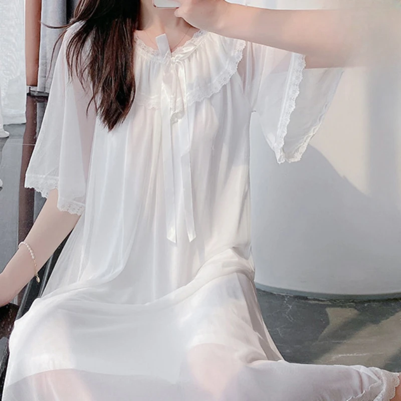 Кавайная ночная рубашка для девочек женская одежда сна женское винтажное Ночное