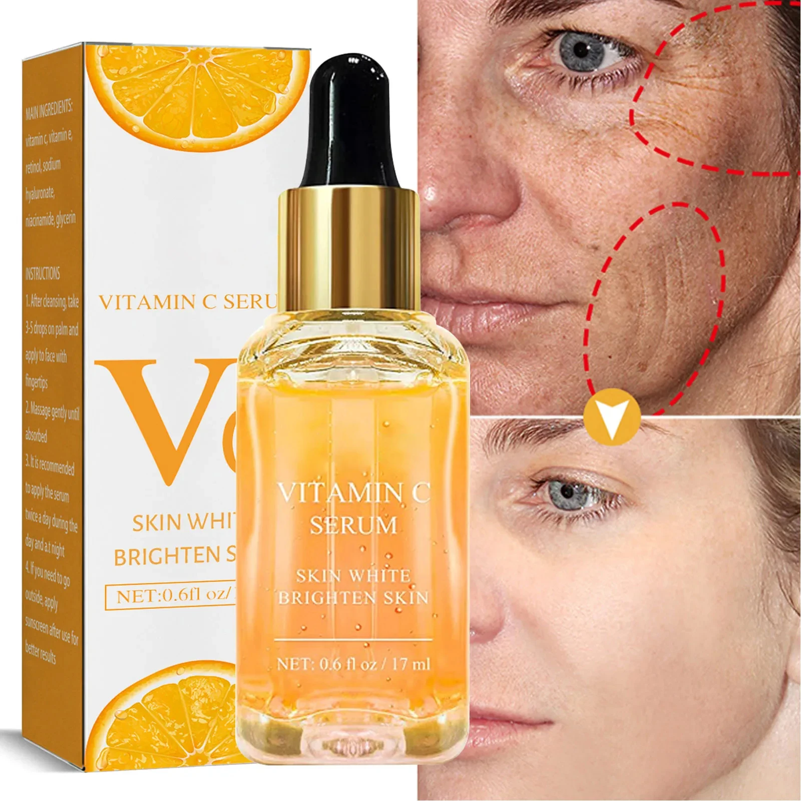 

Vitamin C Whitening Face Essence Brightening Remove Dark Spots Freckles Fade Melanin Retinol Anti-wrinkle Serum Beauty Skin Care