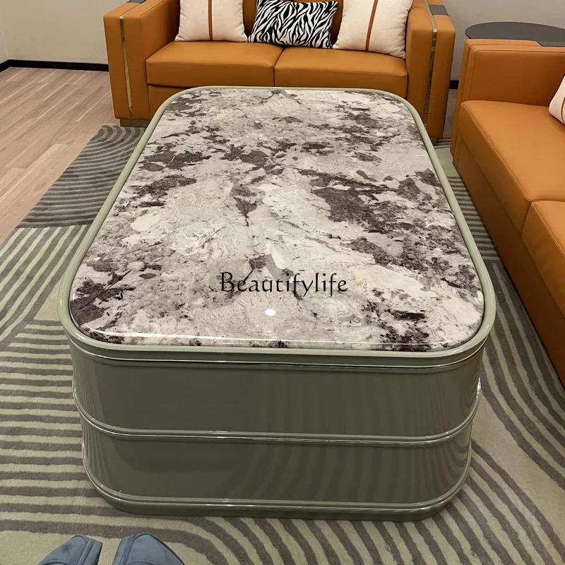 Итальянский светлый роскошный журнальный столик с мраморной поверхностью