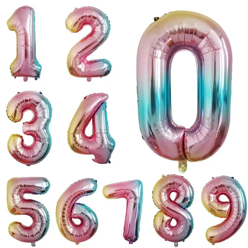 

32 Inch Large Rainbow Color Number Foil Balloons Birthday Wedding Birthday Party Decoration Digital Balloon 0-9 Kid Toy Gift