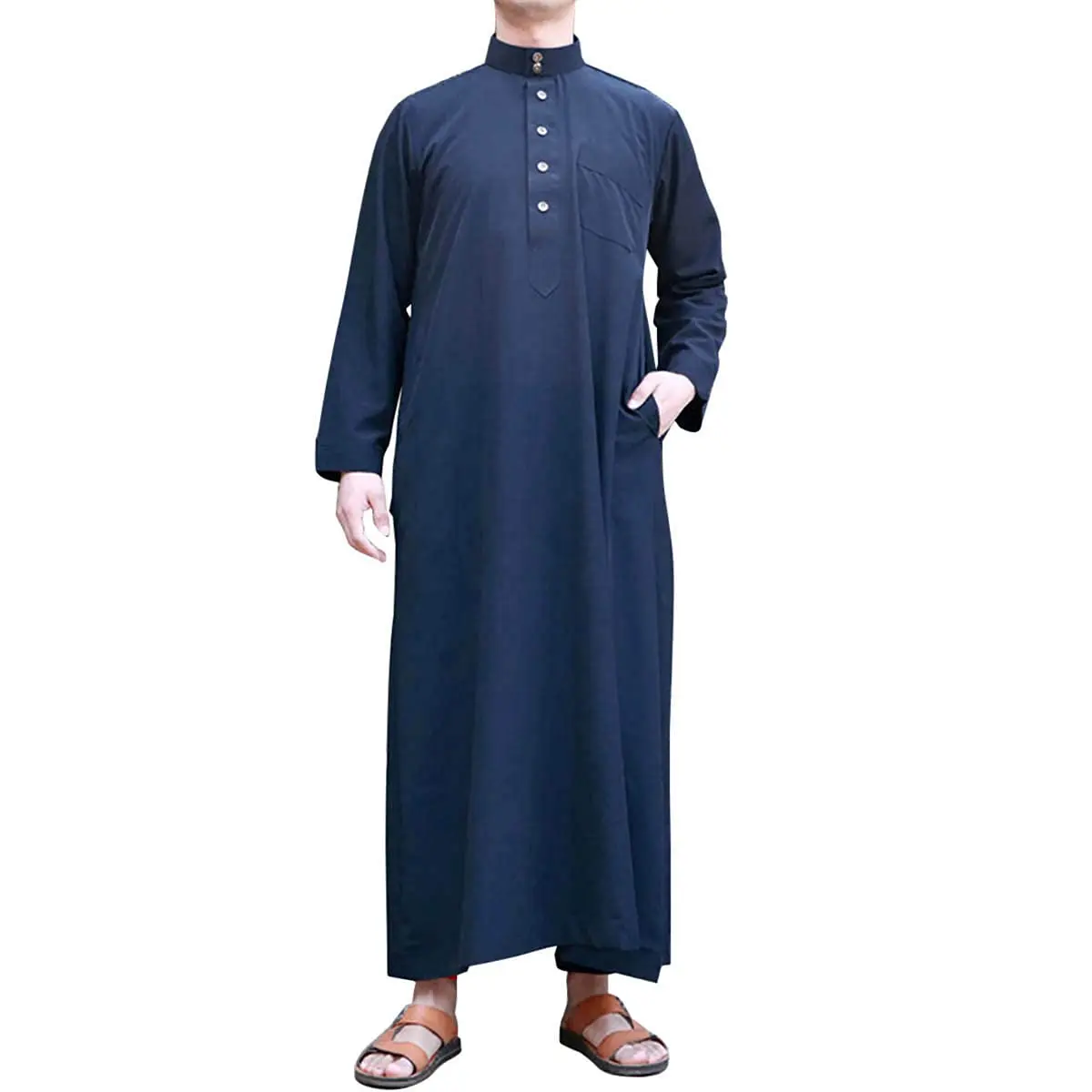 Men Saudi Arabic Thobe Jubba Dishdasha Long Sleeve Robe Ramadan Muslim Dress Middle East Islamic Clothing New