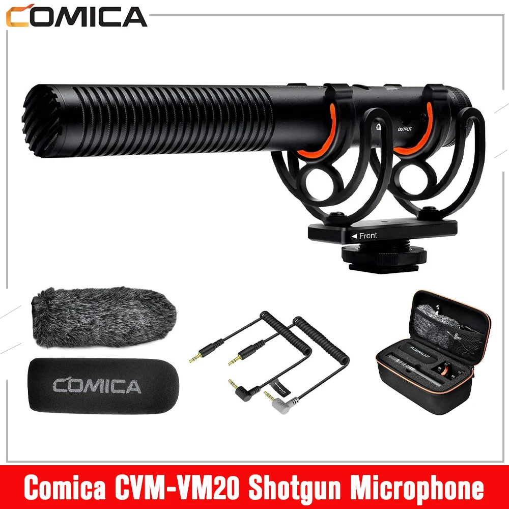 Микрофон Comica CVM-VM20 Shotgun, профессиональный суперкардиоидный микрофон с противоударным креплением, микрофон камеры для записи видео