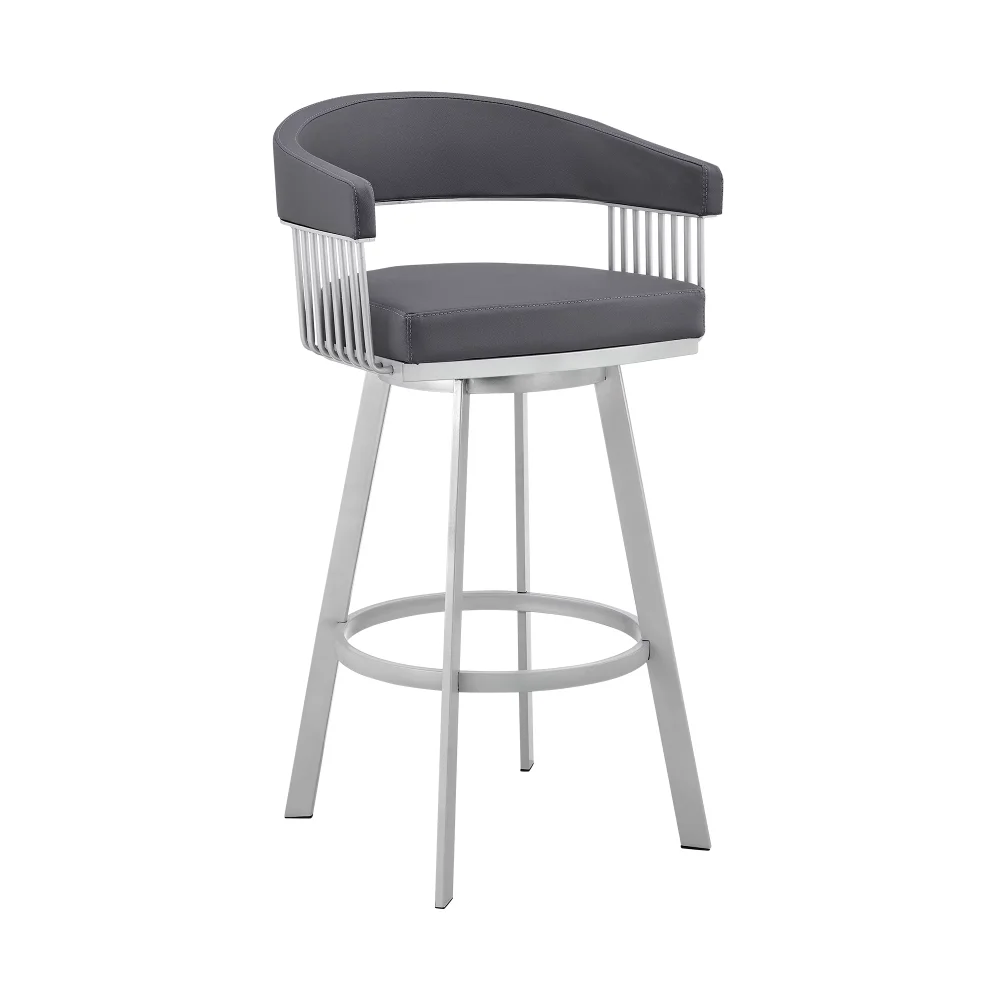 

Armen Living Bronson 25" Slate Grey Faux Leather and Silver Metal Bar Stool
