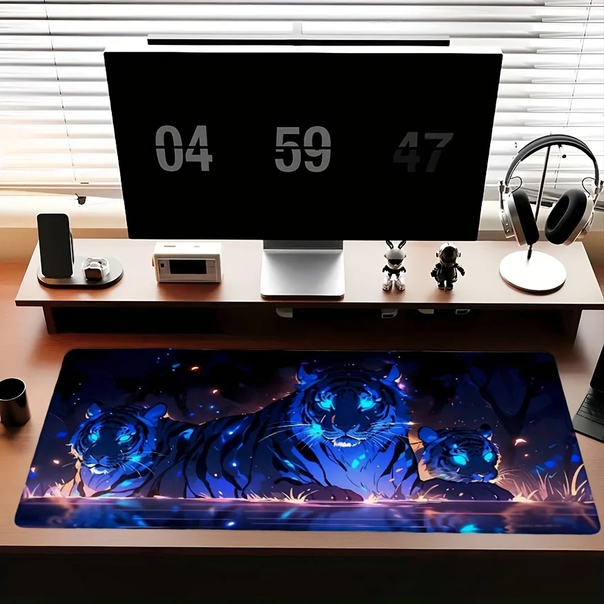 Фото Игровой коврик для мыши Blue Neon Tiger XXL с антискользящим резиновым покрытием для офиса и ПК №3