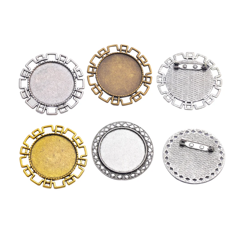 

Fashion New 5pcs 35mm Inner Size Antique Silver Plated Bronze Brooch Style Cabochon Base Setting Charms Pendant Jewelry Findings