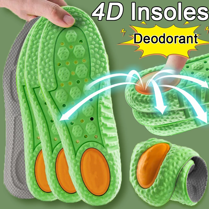 

4D Deodorant Insoles Women Men Breathable Sports Running Inserts Pads for Feet Care Unisex PU Foam Massage Shoe Soles Cushions