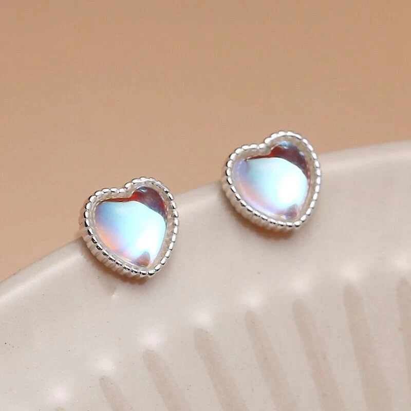 

Heart Moonstone Stud Earrings Fashion Silver Girls Women Jewellery Gift UK