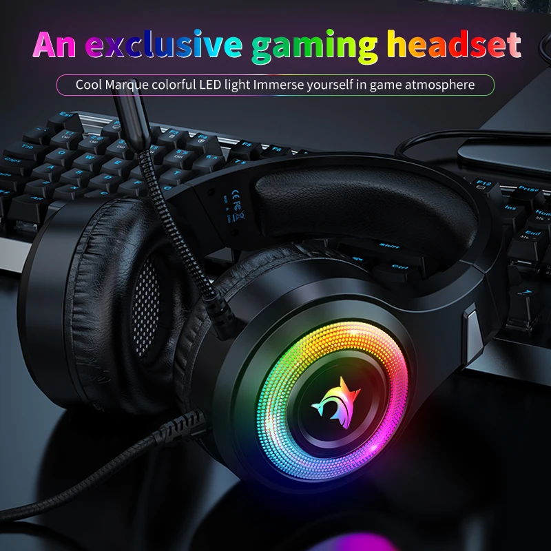 Gaming Headset With Microphone RGB Light Auriculares Stereo Surround Sound Fone De Ouvido Com Fio Gamer Earphone Wired Headphone