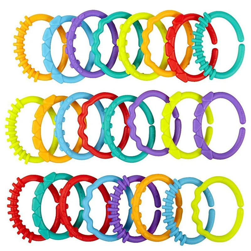 

24Pcs/lot Baby Teether Toys Rainbow Rings Toddler Educational Toy Crib Stroller Rattle Hanging For Kids Bed Colorful Decoration