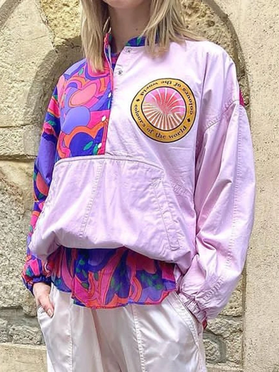 

Patchwork Graphic Jackets Woman Autumn Detachable Sleeve Coats Casual Vintage Classic Rock Streetwear Jacket 2022 Top Clothes